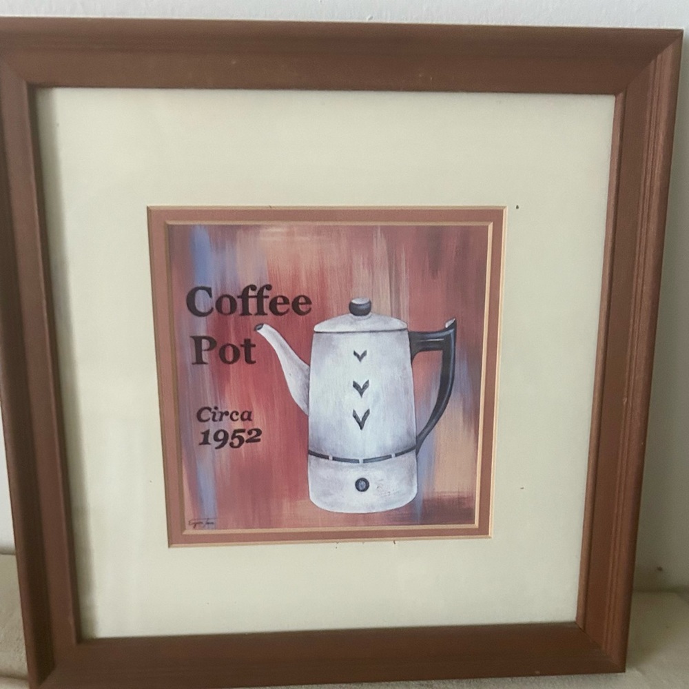 ☕ Vintage style Collectible Set Framed Print Coffee Theme 1952 cafe coffee pot